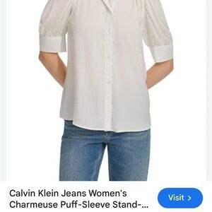 Calvin Klein Jeans White Puff Sleeve Button Down Shirt